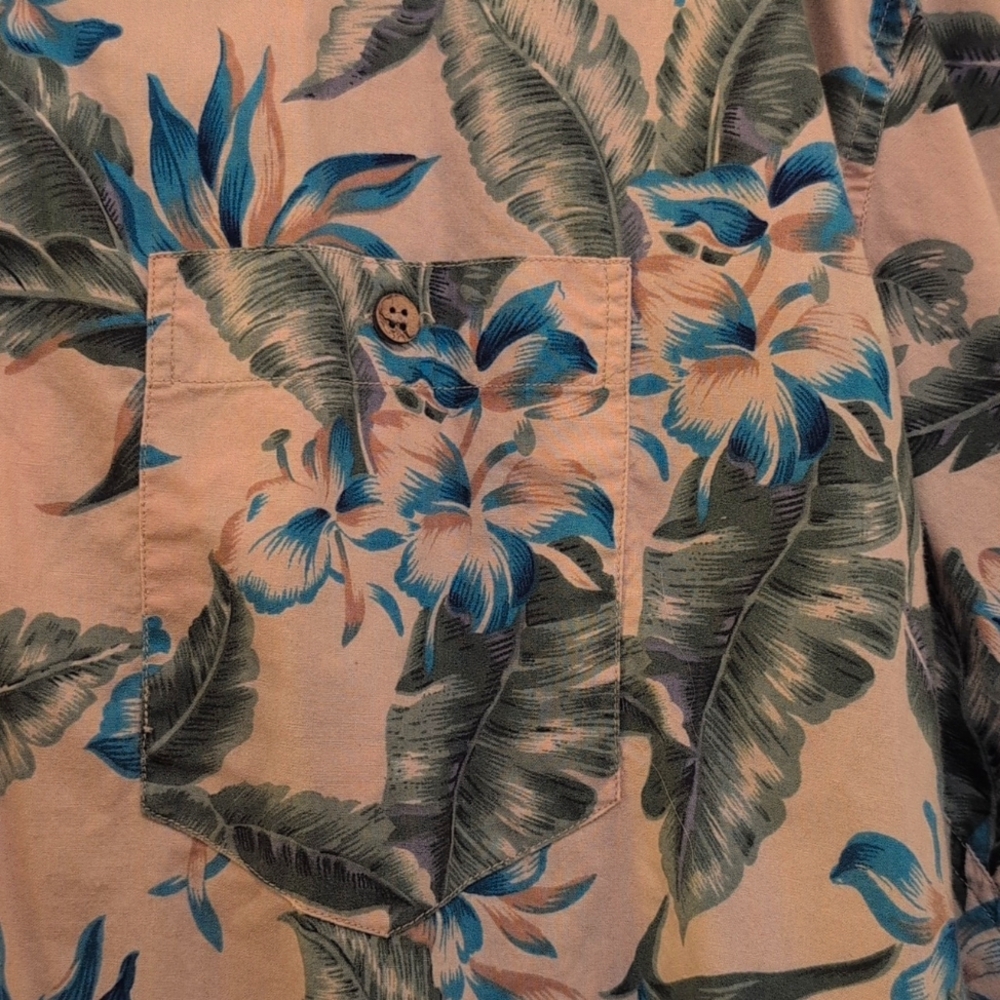 Men's Sauce By Berne Tan/Green/Blue Floral Button Down Hawaiian Style Shirt, XL - Picture 2 of 9